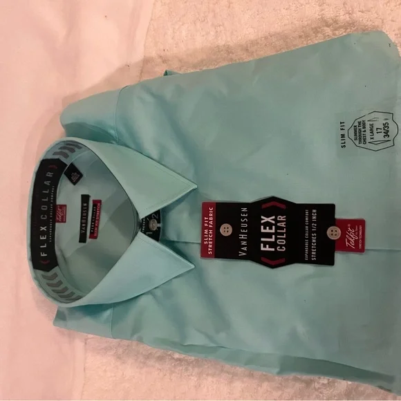 Van Huseun Teal Flex Collar Dress Shirt Size XL- 17 35/35 - Picture 8 of 8